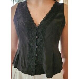 The Drop Women's Black Paloma Lace Button up, Trimmed Sleeveless Top Size XXL